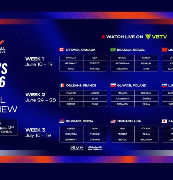 📋برنامه دیدارهای تیم ملی والیبال مردان ایران در لیگ ملت‌های ۲۰۲۶: